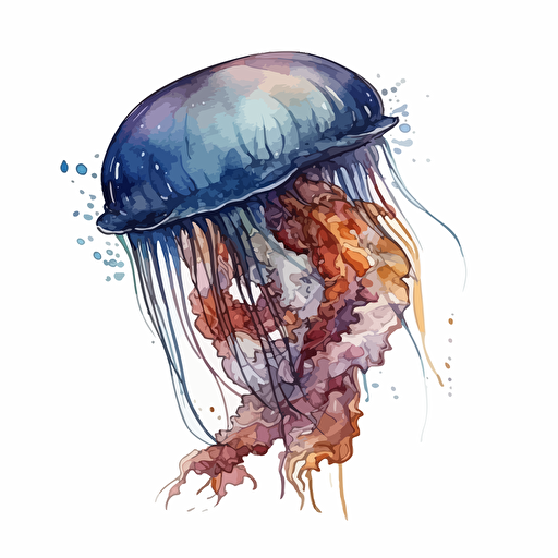 Jellyfish, detailed, cartoon style, 2d watercolor clipart vector, creative and imaginative, hd, white background