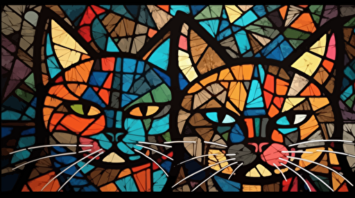 stained glass collage, cats, vector, minimal, black copic marker pen