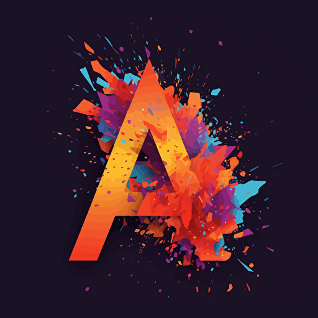 Create a modern minimalist logo with the letter A, exploding as a vibrant art style, inspired by kinetic art, vector 2 color, Saul Bass,