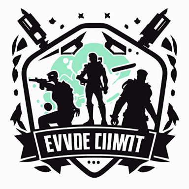 a simple emblem for an esports gaming tournament with two androgenous silhouettes of gamers, white background, weapons, video games, FPS, fortnite, among us, 1v1, youtube, twitch, mrbeast, silhouettes, flat, vector