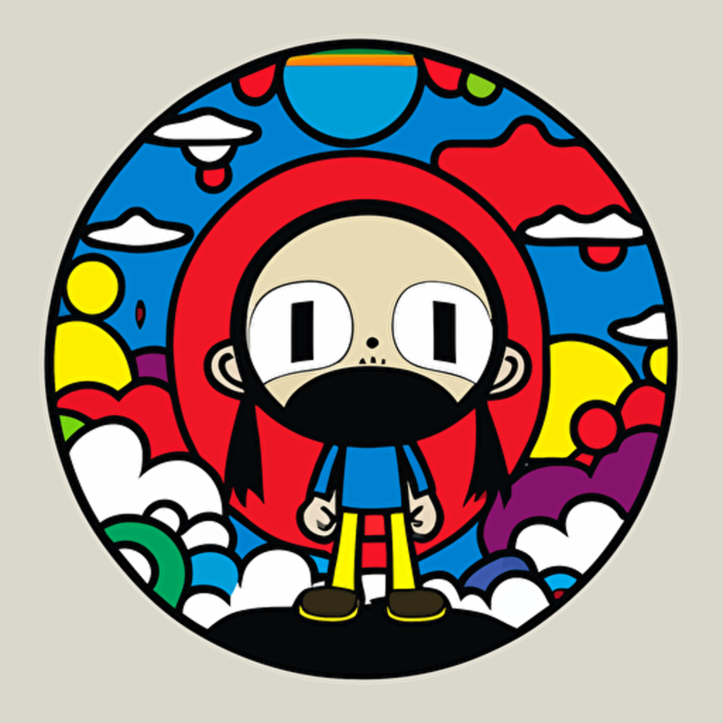 Takashi Murakami, basic, vector, logo, solid background, concept art, full moon