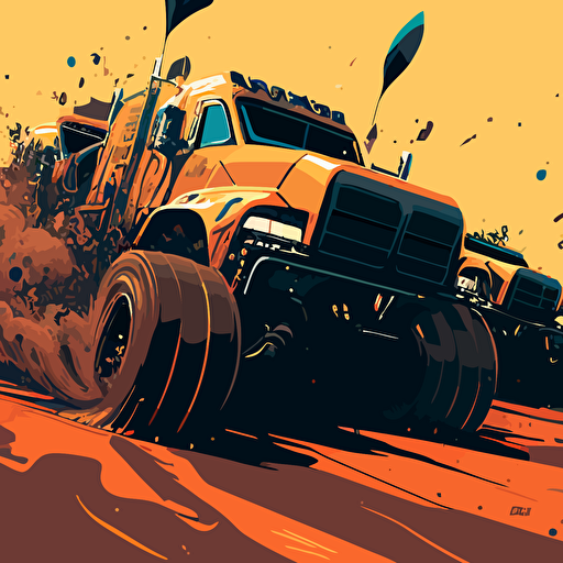 detailed vector art of mud trucks racing through mud pits
