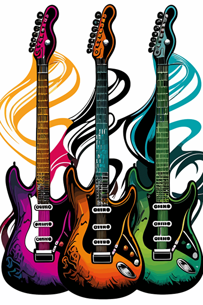 full size electric guitar, vector art, black outline, 3 colors colors,