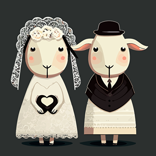vector art of two sheep dressed as a bride and groom