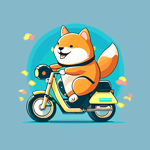 Shiba delivers on a motorcycle, flat style, picture, cartoon, vector