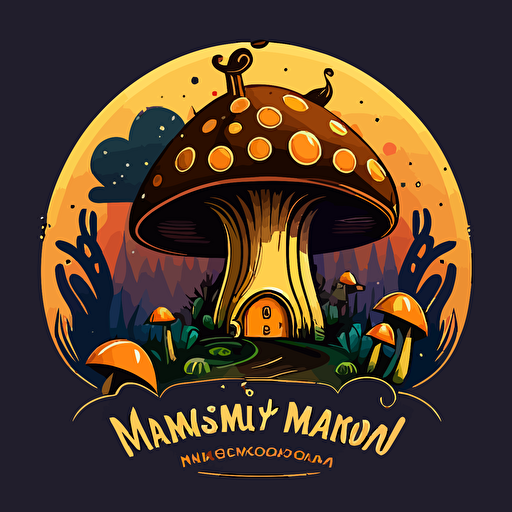 magic fairyland mashroom, vector logo, vector art, vector emblem, simple, cartoon, 2d