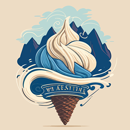 Vector logo of a mountain that looks like a whisk topped with whipped cream in blue and vanilla colors
