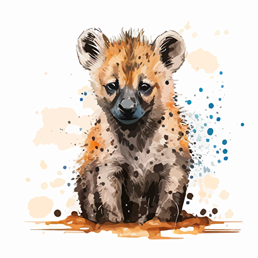 baby watercolor hyena vector,comic style, white background