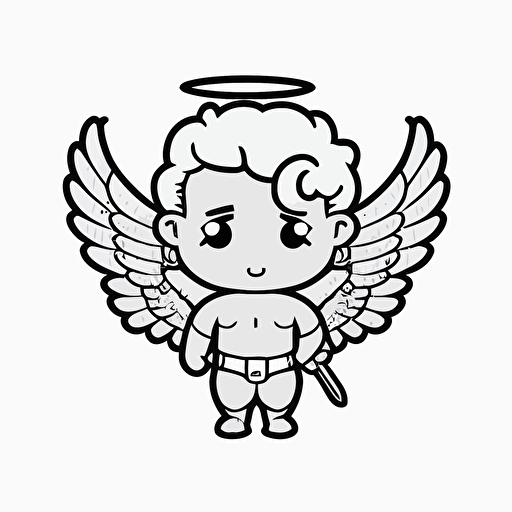 kawaii cupid, sticker, vector, white background, contour, cartoon style