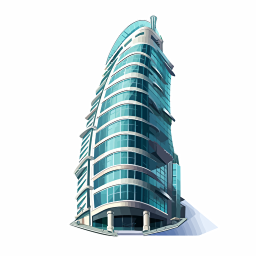 a cartoon solo skyscraper that is slightly bent , vector, whitebackground