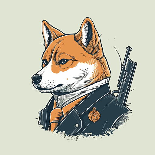 shiba inu in anime style 2/3 left side profile shot, Shiba Inu wearing gun, Vector illustration, white background