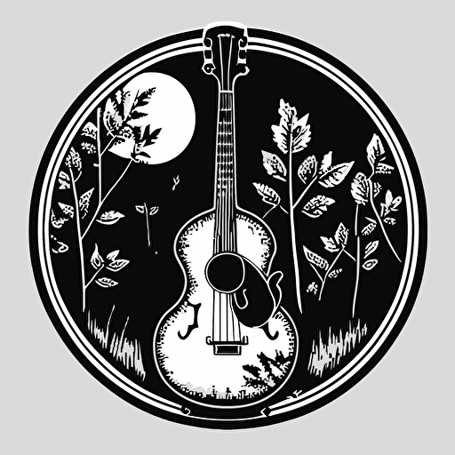 black and white simple vector drawing of bluegrass banjo, sticker