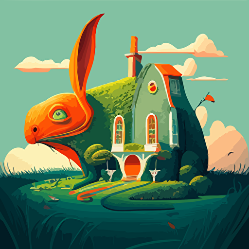 rabbit , eating carrot , house garden , Vector art , Salvador Dalí