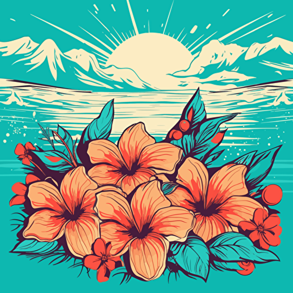 retro summer vibes vector design with flowers, simple