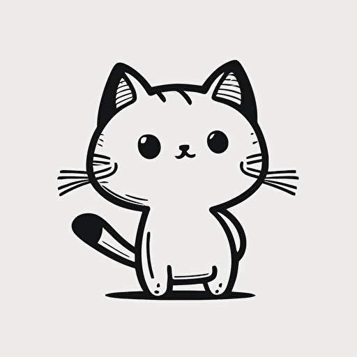 cat, cute, vector logo, vector art, simple, cartoon, 2d, white bg, outline, figure