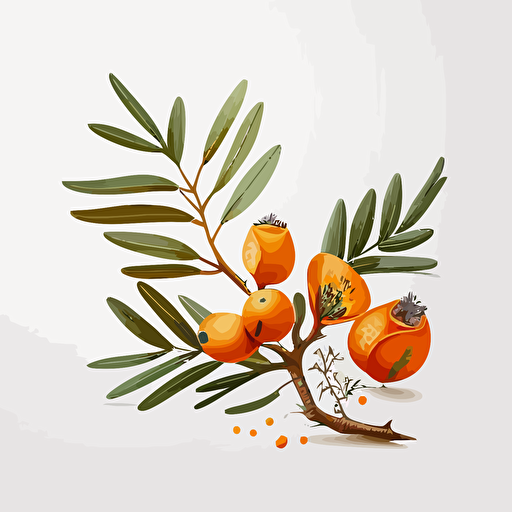 Hippophae, botanical drawing, vector, simple clean, white background