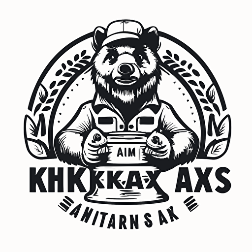 logotype with friendly electrician bear, company name "Rymarks Elektriska", white background, vector style