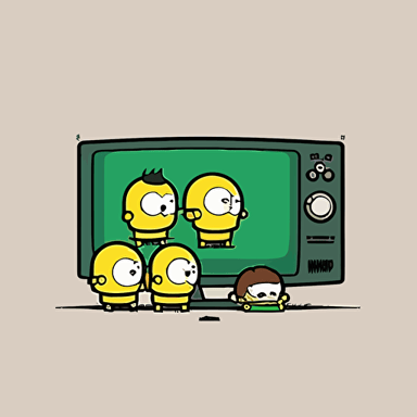 a television with a football displayed on it, there is a group of chibi style people sitting on a couch watching the television, vector image