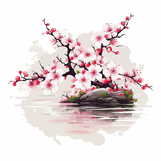 vector art, white backround, white japanese cherry blossoms