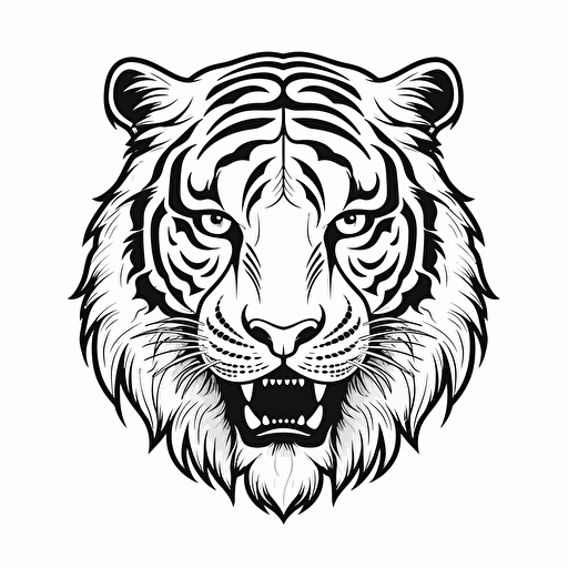 tiger head ignorant style No Shadow. Cartoon. Coloring page. Vector. Simple.