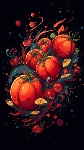 galactic tomato chaos, vector art,