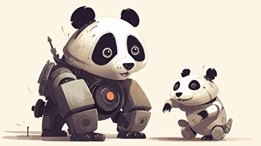 a robot panda playing with a real panda. vector style, high resolution