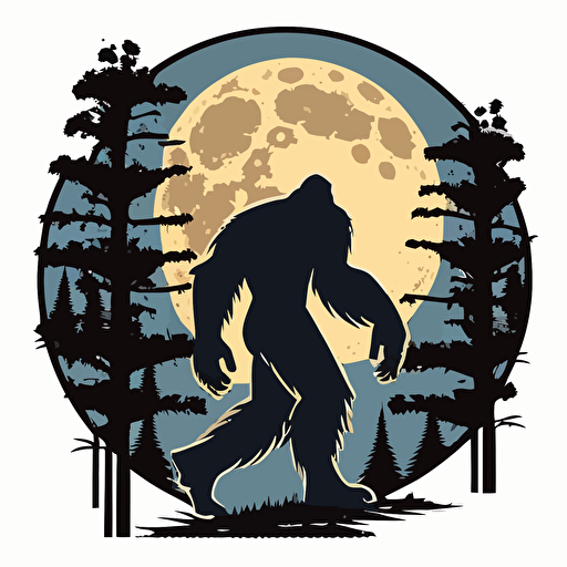 bigfoot with the moon behind him, vector logo, vector art, emblem, simple cartoon, 2d