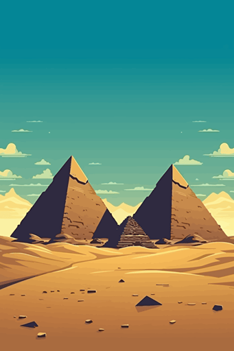 front view of the pyramids of giza, blue sky, vector design, minimalist, flat