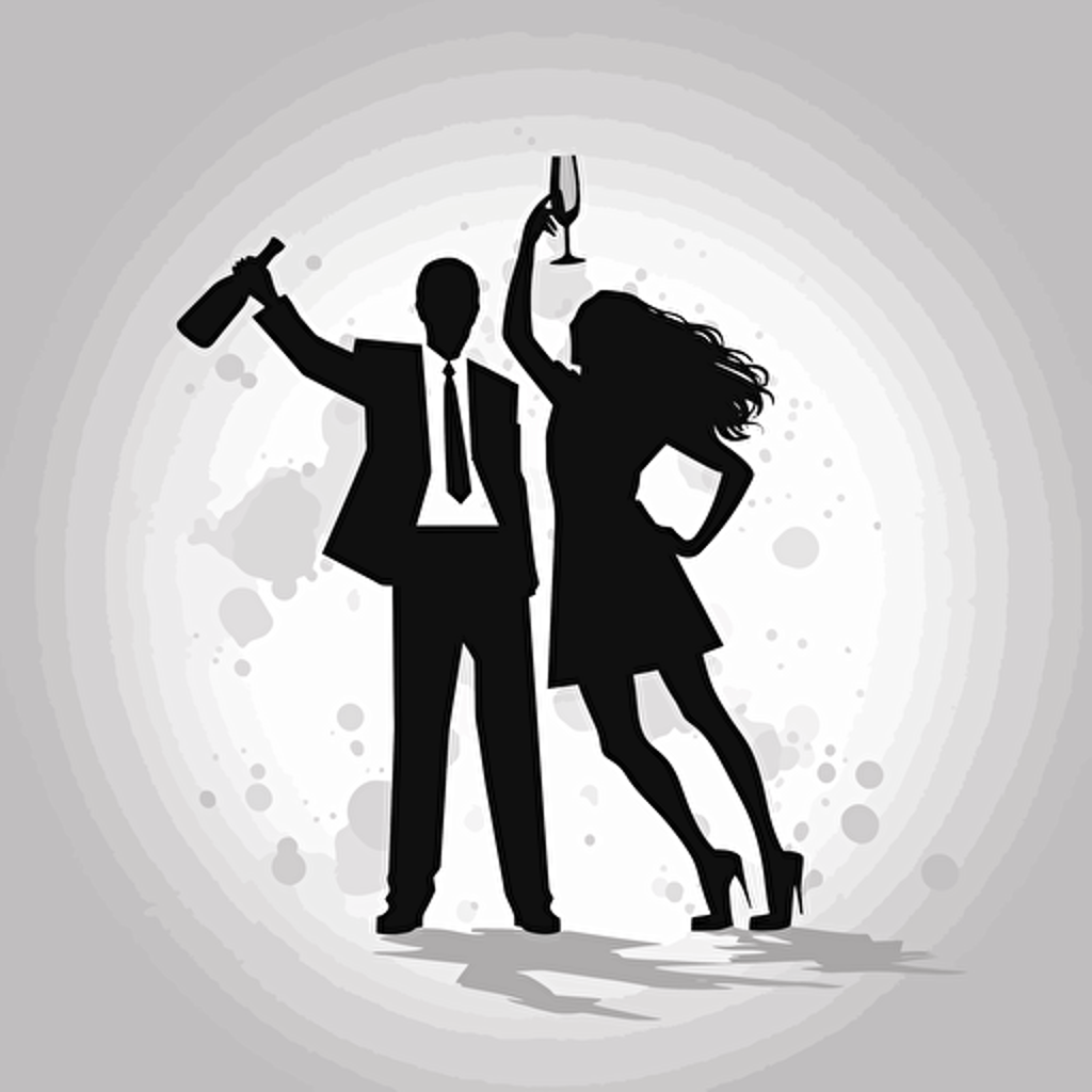 business man and women celebrating, vector, black and white, symbol
