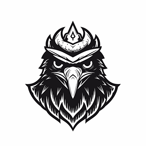 Eagle Face, Crown, icon, simple, logo technique, comic vector illustration style, flat design, minimalist icon, flat, adobe illustrator, black and white, white background