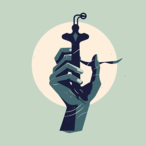 a vector style hand holding a spanned with one end of the spanned in the shape of an anchor