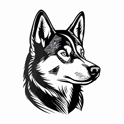 simple mascot iconic logo of an Alaskan husky for a dog sled expedition, black vector on a white background