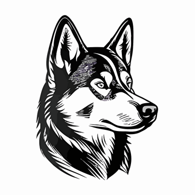 simple mascot iconic logo of an Alaskan husky for a dog sled expedition, black vector on a white background