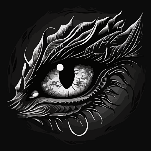 vector art of a dragon's eye, black and white, no background, clean, simple