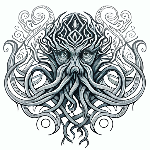 anthromorphic lovecraftian horror, lineart, 2d, vector, celtic knotwork, white background