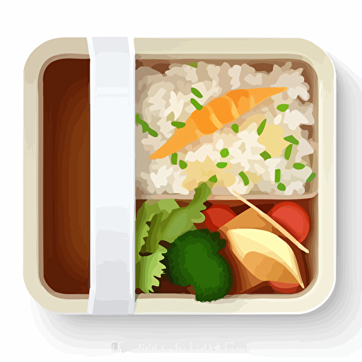 One bento box, top view, minimalistic design, flat, no shadow, vector art, white background
