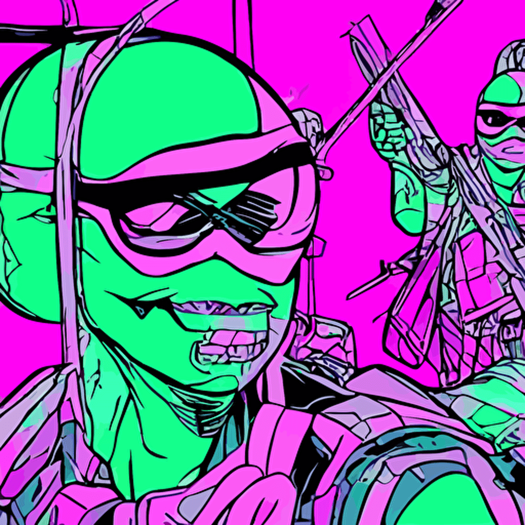 vaporwave vector graphics teenage mutant ninja turtles synthwave nyc neon portrait closeups