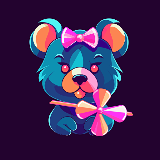 futuristic bear holding a lolly pop bow logo design, vector art,