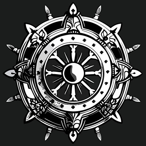 ship helm, symbol, svg, vector art, black and white, transparent background