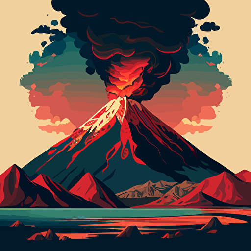 vector image of a volcano in the patagonia with retro colors
