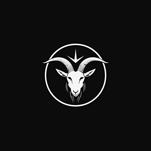 occult moon with a goat eye inside minimalist logo, flat vector, black and white