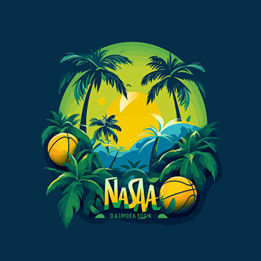 vector nba logo, brazilian, tropical theme, with text "TROPICALS" in the bottom, green, blue, yellow, closed shape