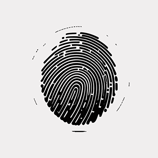 a futuristic simple iconic logo of a fingerprint made of circuitry, black vector on white background.