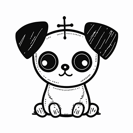 cute pastor dog in farm, big cute eyes, pixar style, simple outline and shapes, coloring page black and white comic book flat vector, white background