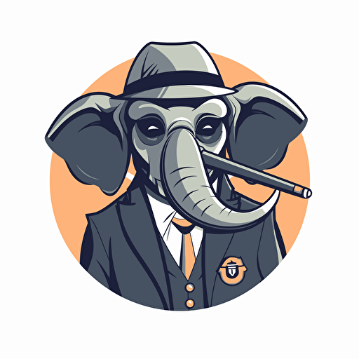 elephant in a business suit, smoking a cigarette, wearing sunglasses, vector logo, vector art, simple, cartoon, 2d