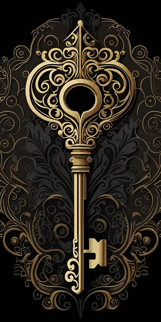 golden key, vector art, black and clean background ::