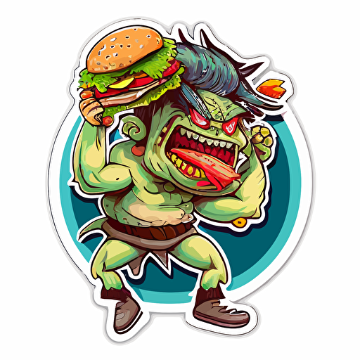 troll and burger:sticker,illustration ,vector ,cartoon style