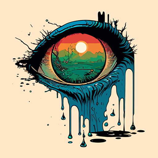 melted eyeball by moebius, comic book style, 2d vector art, flat colors