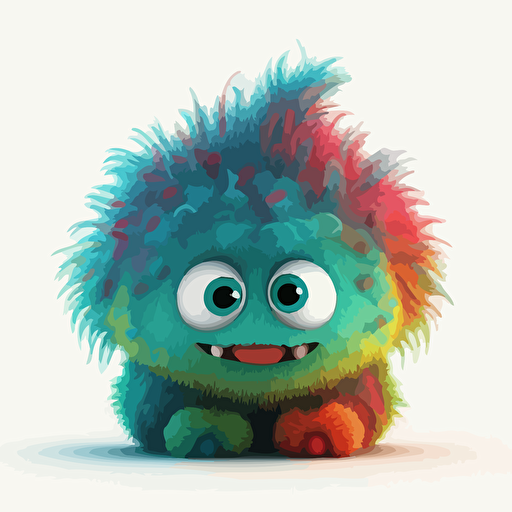 A saturated colorfull baby fur german monster, goofy looking, smiling, white background, vector art , pixar style