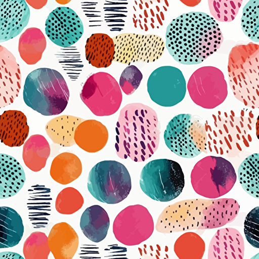 Hand drawn circle pattern of brush stroke. Vector seamless pattern set geometric texture shapes. Abstract background coolection of polka dot style in bright color. Decorative print with mosaic texture